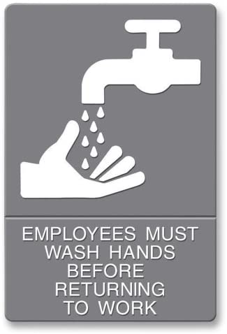 EMPLOYEES MUST WASH HANDS ADA  SIGN, TACTILE SYMBOL/BRAILLE, 