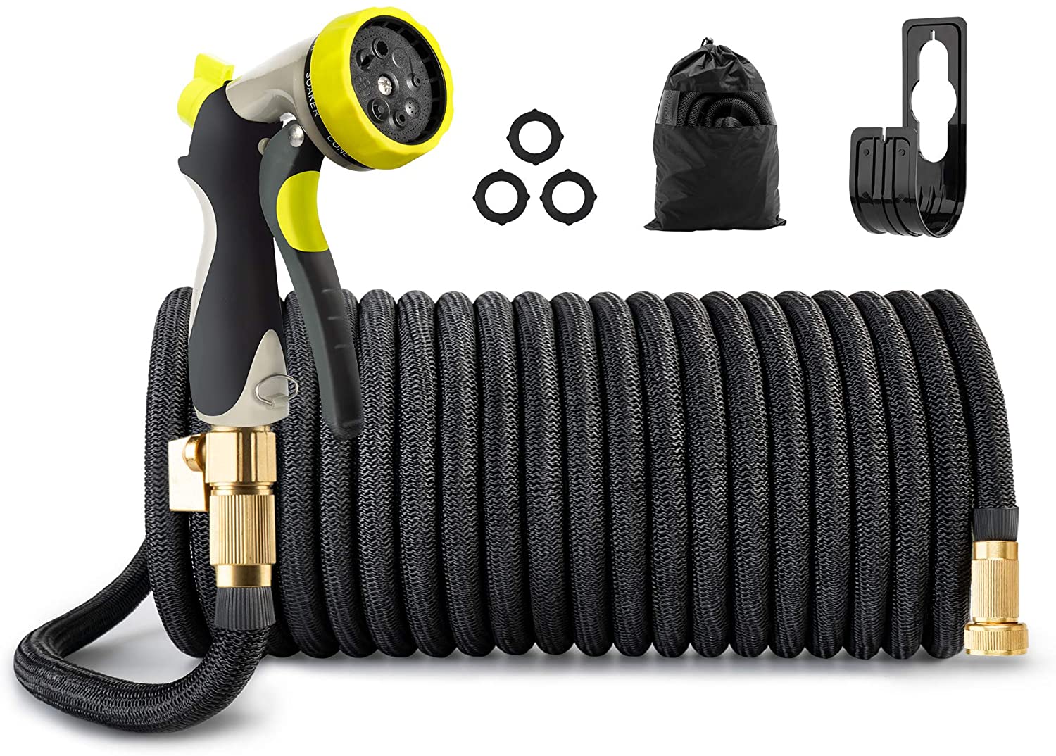 100&#39; EXPANDABLE GARDEN HOSE W/ 
3/4 NOZZLE SOLID BRASS 
CONNECTOR AND 8 PATTERN 
SPRAYER